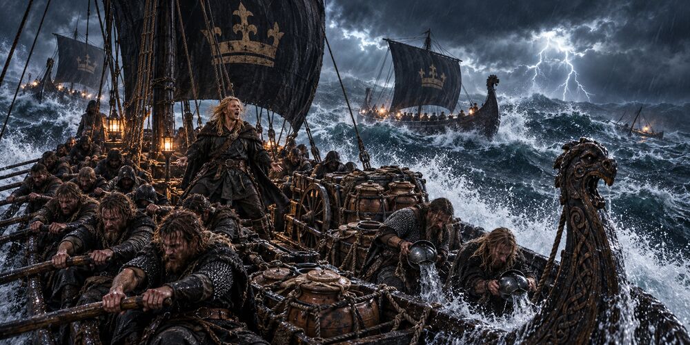 The northern longships fight the storm on the Whale-Road